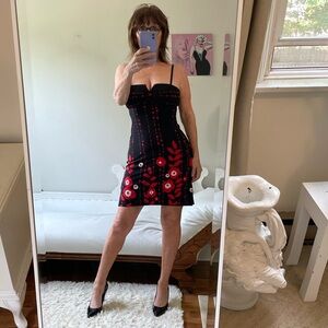 BLACK RED WHITE POPPY DRESS VINTAGE ADJUSTABLE STRAPS PADDED V CUT BUST ZIPPER